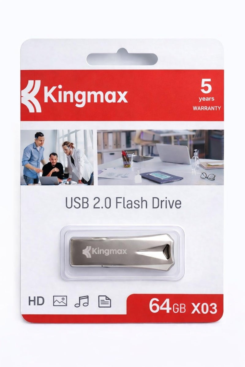 Kingmax USB 2.0 Flash Drive 64GB X03, Portable Memory Stick, High-Speed Data Transfer, Compact & Durable Design, Ideal for Documents, Music, Photos & Videos, 5-Year Warranty
