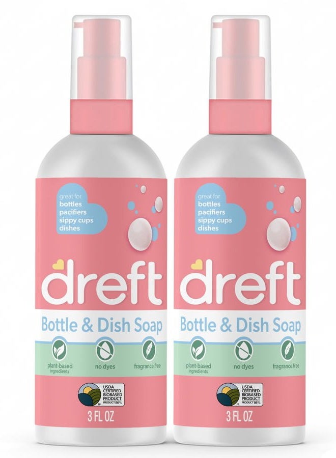 Dreft Bottle and Dish Soap | Made to Clean Baby Bottles, Sippy Cups, Pacifiers, Breast Pumps, & More | Gently Removes Milk Film & Odors | Plant Based, Fragrance Free Dish Soap | 3 Fl Oz (Pack of 2) - Image 1