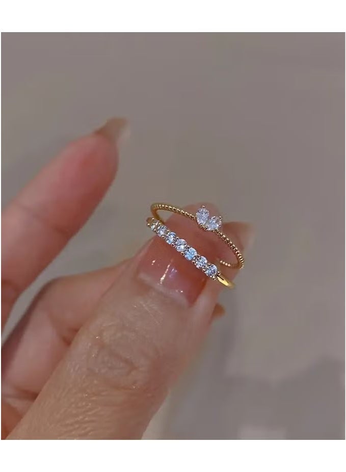 Light Luxury Heart Opening Inlaid with Rhinestones Ring, Exquisite Opening Design, Romantic Love Shining Connection Ring, Cute Style Women's Jewelry Suitable for Daily Wear, Perfect Decoration for Girls, Birthday Anniversary Jewelry Gift, Party Gift Suitable for Women and Girls  - Image 4