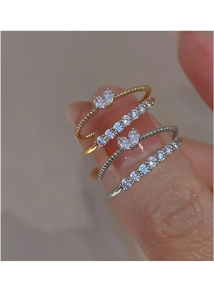 Light Luxury Heart Opening Inlaid with Rhinestones Ring, Exquisite Opening Design, Romantic Love Shining Connection Ring, Cute Style Women's Jewelry Suitable for Daily Wear, Perfect Decoration for Girls, Birthday Anniversary Jewelry Gift, Party Gift Suitable for Women and Girls  - Image 5