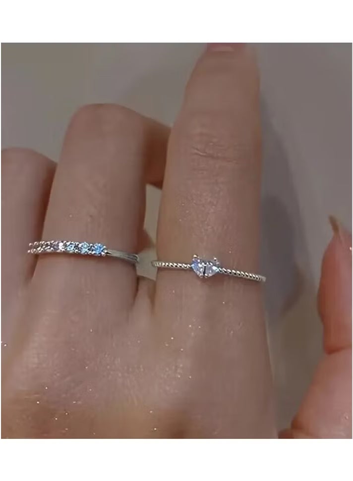 Light Luxury Heart Opening Inlaid with Rhinestones Ring, Exquisite Opening Design, Romantic Love Shining Connection Ring, Cute Style Women's Jewelry Suitable for Daily Wear, Perfect Decoration for Girls, Birthday Anniversary Jewelry Gift, Party Gift Suitable for Women and Girls  - Image 1