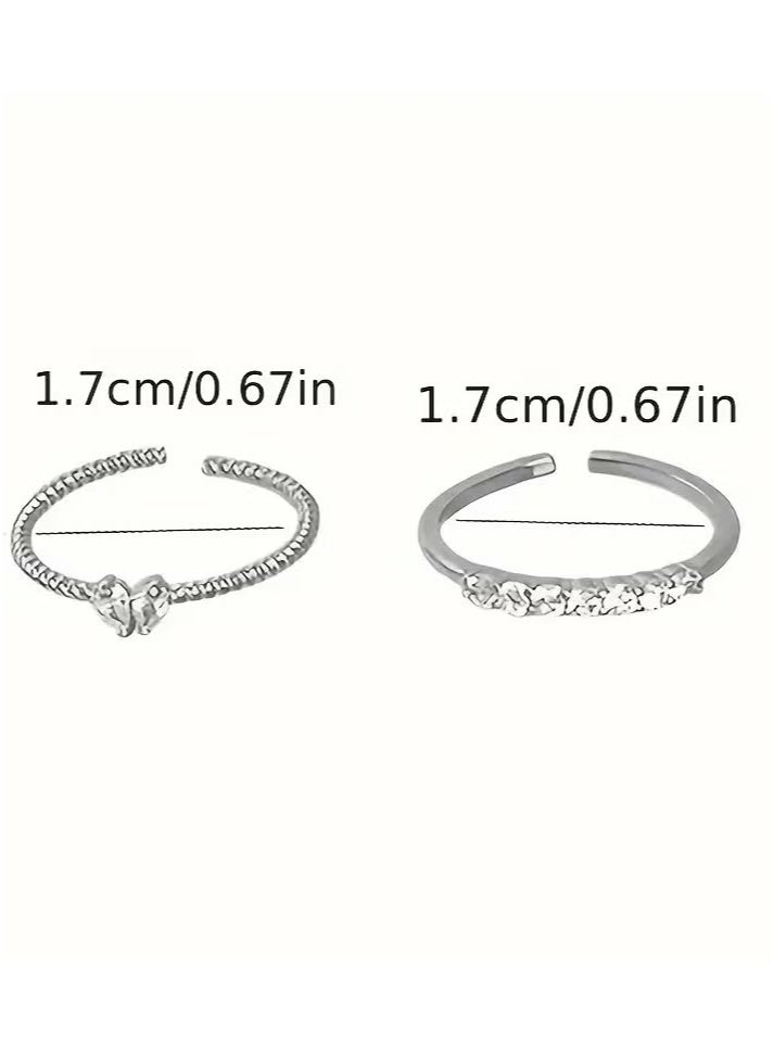 Light Luxury Heart Opening Inlaid with Rhinestones Ring, Exquisite Opening Design, Romantic Love Shining Connection Ring, Cute Style Women's Jewelry Suitable for Daily Wear, Perfect Decoration for Girls, Birthday Anniversary Jewelry Gift, Party Gift Suitable for Women and Girls  - Image 2
