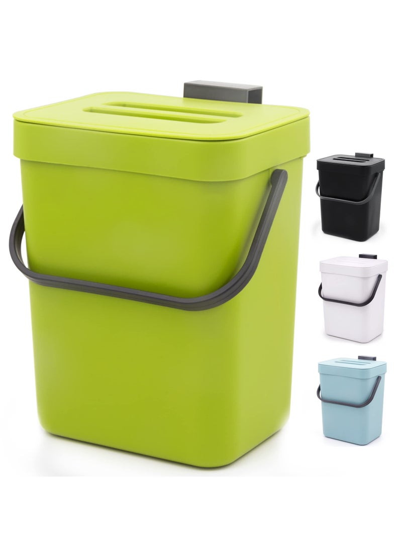 MONGTINGLU MONGTINGLU Compost Bin for Kitchen Countertop 5L13 Gal Hanging Small Trash Can with Lid Kichen Under Sink Trash Can Wall Mount Indoor Compost Bucket with LidLime Green 