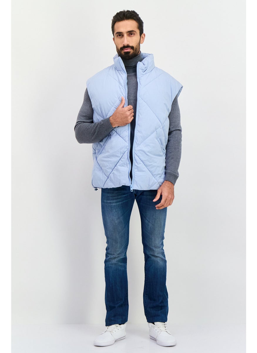 Asos Design - Men Quilted Vest Jacket, Light Blue - Image 1