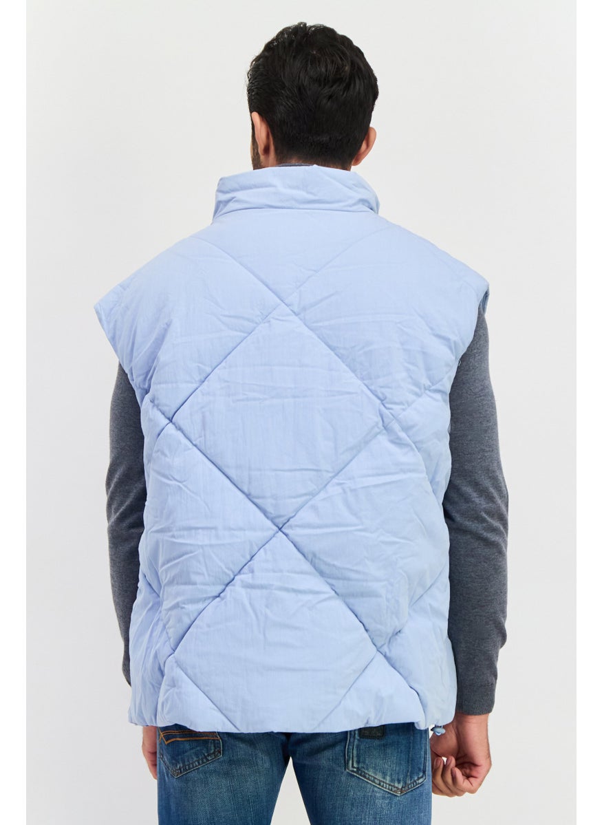 Asos Design - Men Quilted Vest Jacket, Light Blue - Image 1