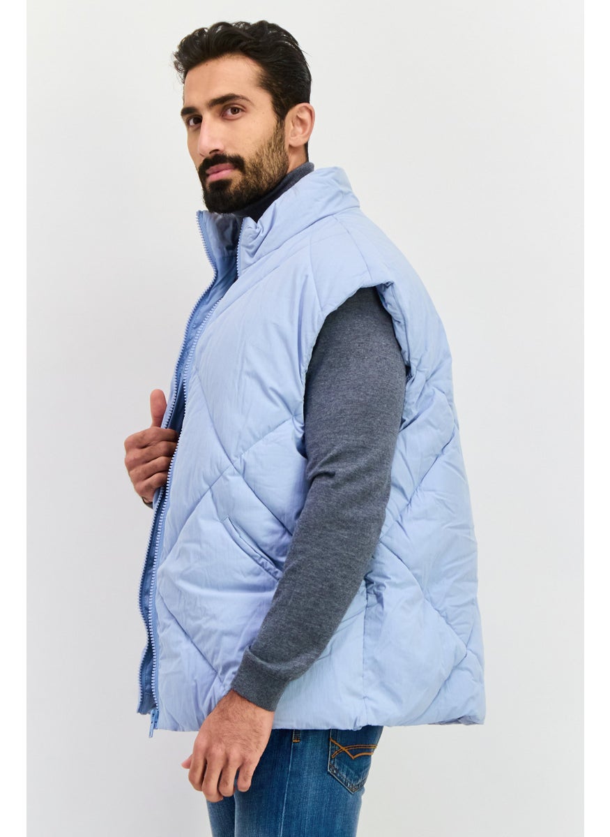 Asos Design - Men Quilted Vest Jacket, Light Blue - Image 1