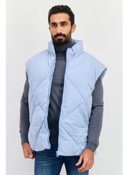 Men Quilted Vest Jacket, Light Blue