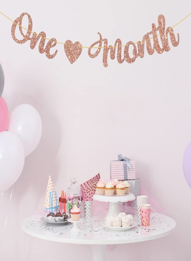 WeBenison One Month Banner/Baby Shower/Newborn Welcome Baby Banner/Happy 30 Days for Engagement Wedding Party Decoration Supplies - Rose Gold Glitter - Image 5