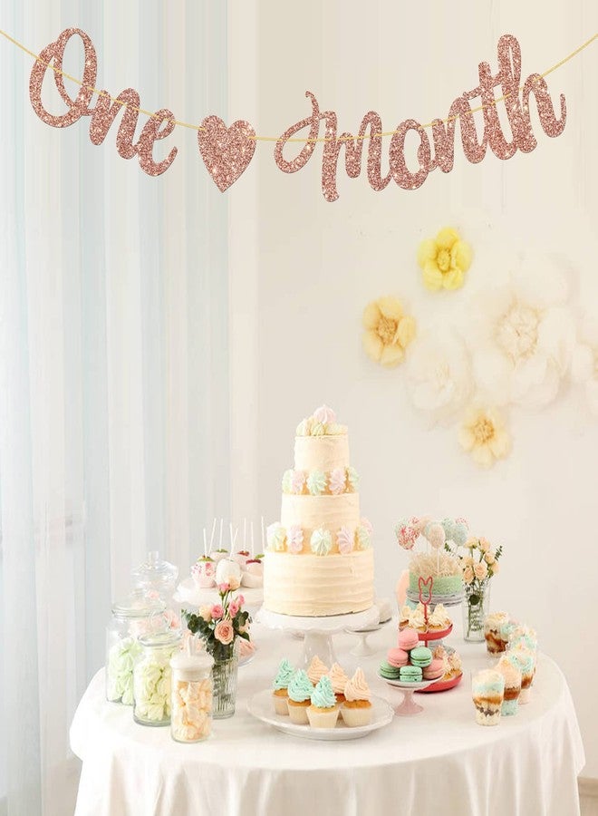 WeBenison One Month Banner/Baby Shower/Newborn Welcome Baby Banner/Happy 30 Days for Engagement Wedding Party Decoration Supplies - Rose Gold Glitter - Image 4
