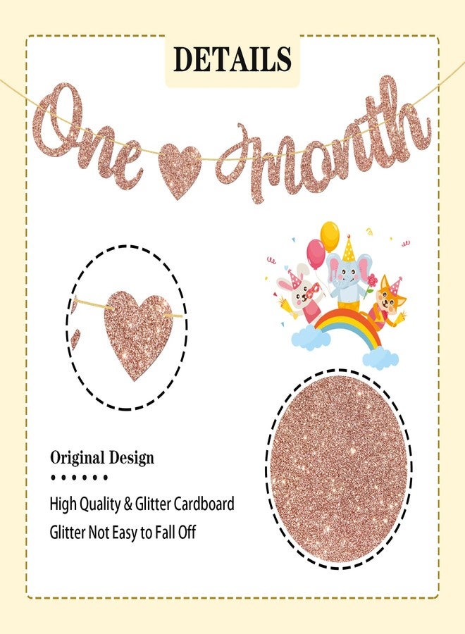 WeBenison One Month Banner/Baby Shower/Newborn Welcome Baby Banner/Happy 30 Days for Engagement Wedding Party Decoration Supplies - Rose Gold Glitter - Image 3