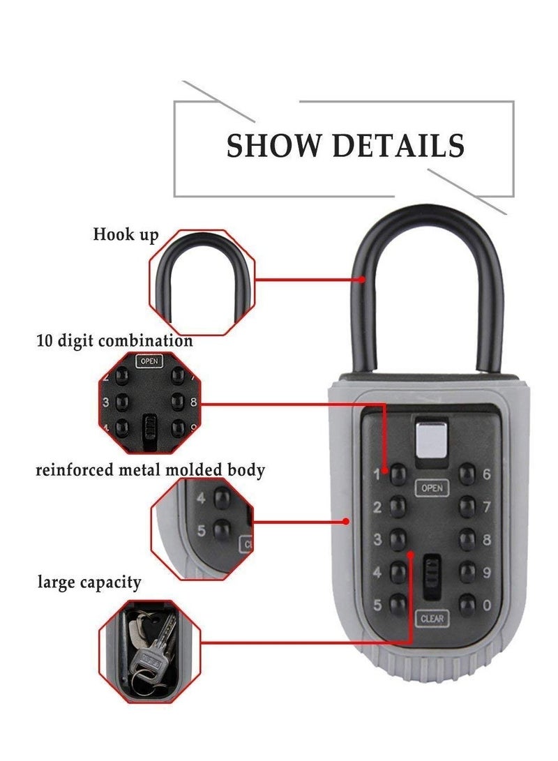 Key Safe, Portable Weatherproof Lock Box for Keys Outdoor with Removable Shackle, Hangable Combination Key Lock Box for Home Office Garage School Airbnb to Share - Image 3