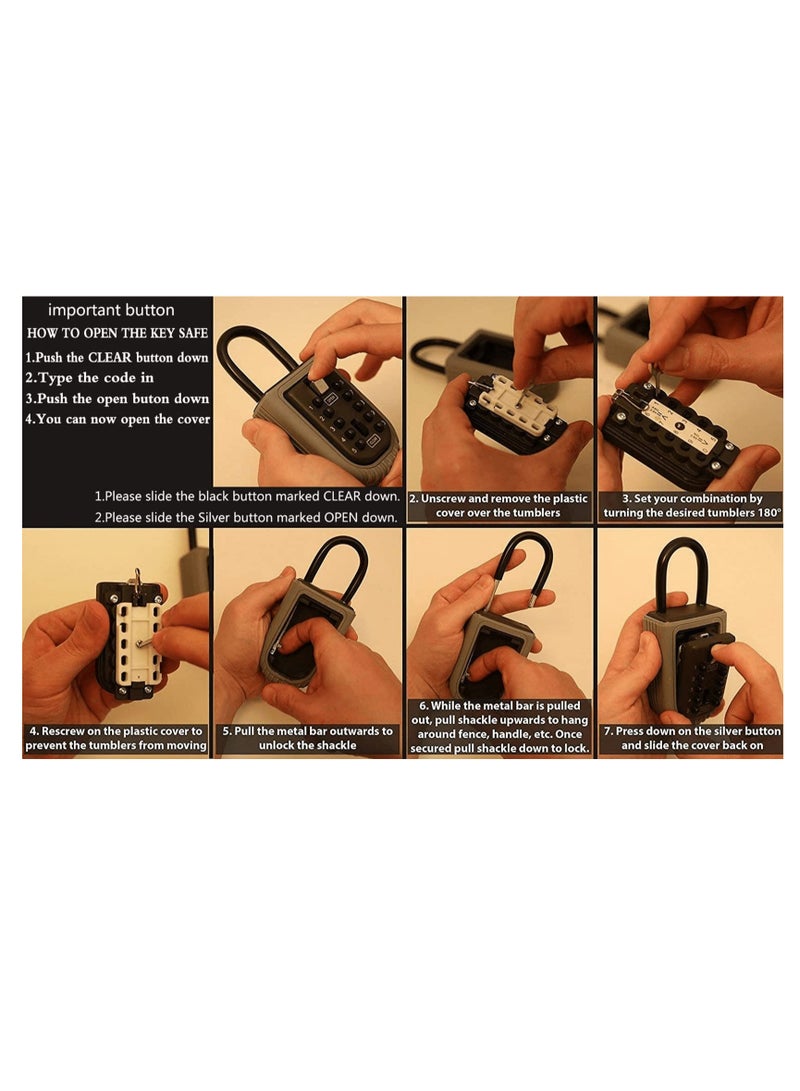 Key Safe, Portable Weatherproof Lock Box for Keys Outdoor with Removable Shackle, Hangable Combination Key Lock Box for Home Office Garage School Airbnb to Share - Image 4