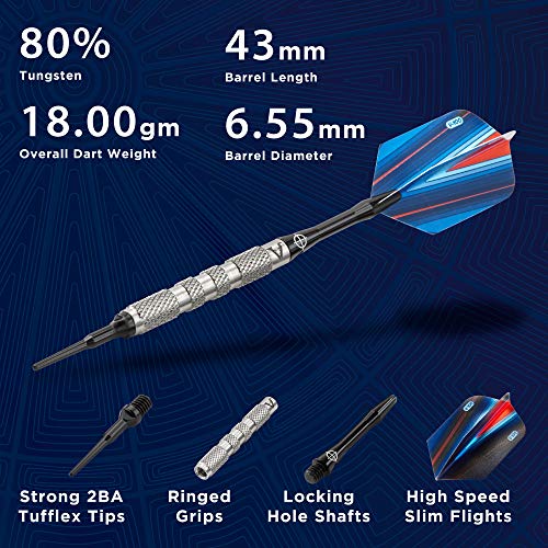 Viper by GLD Products Sidewinder 80% Tungsten Soft Tip Darts, Coarse Knurling, 18 Grams,Silver,21-3226-18 - Image 3