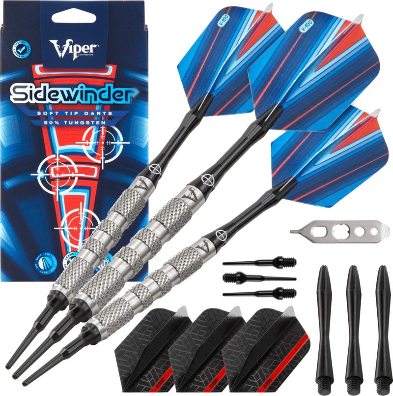 Viper by GLD Products Sidewinder 80% Tungsten Soft Tip Darts, Coarse Knurling, 18 Grams,Silver,21-3226-18 - Image 1