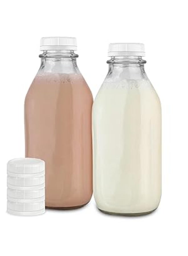 زجاجات حليب زجاجية سعة لتر واحد (عبوة من قطعتين) - برطمانات حليب سعة 32 أونصة مع أغطية - زجاجات زجاجية آمنة للاستخدام في غسالة الأطباق - زجاجات للحليب واللبن الرائب والعسل وشراب القيقب والمربى وشراب الشواء