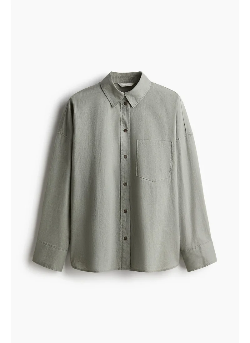 اتش اند ام Oversized linen-blend shirt