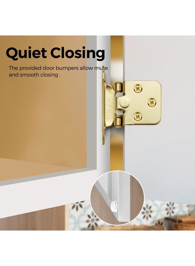 Ravinte Decor 50 Pack 25 Pair Gold Cabinet Hinges - 1/2 inch Overlay Kitchen Cabinet Hinges, Semi-Concealed Hinges, Self Closing Cabinet Door Hinges with Door Bumper, Gold Face Mount Cabinet Hardware - Image 4