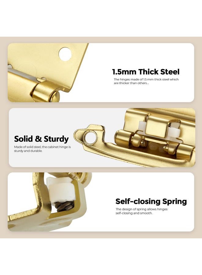 Ravinte Decor 50 Pack 25 Pair Gold Cabinet Hinges - 1/2 inch Overlay Kitchen Cabinet Hinges, Semi-Concealed Hinges, Self Closing Cabinet Door Hinges with Door Bumper, Gold Face Mount Cabinet Hardware - Image 3