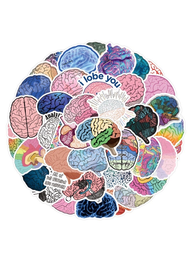 NIBEMINENT 55 Pcs Brain Deco Kit Waterproof Stickers, High Definition Printing Bright Colors, Suitable for Laptop Skateboard Luggage Water Bottle Guitar DIY - Image 1