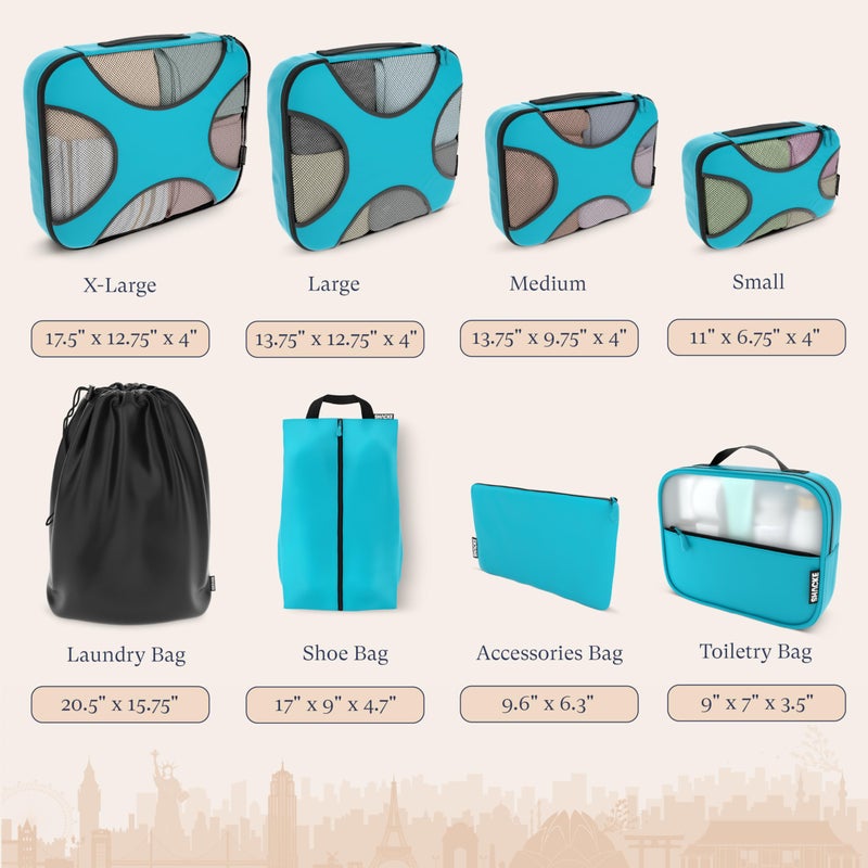 Shacke Packing Cubes for Travel 8 Set - Compression Luggage Organizer Bags - Versatile Travel Organizer for Women and Men - Optimized Packing Bags - Travel Essentials (Aqua Teal) - Image 4