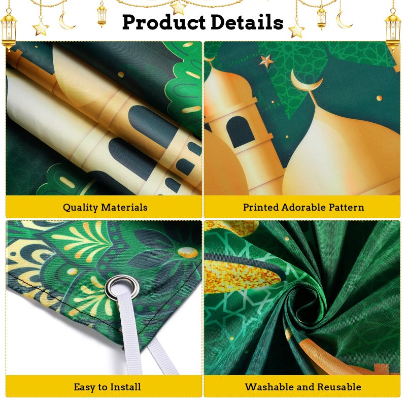 Boyiee Ramadan Mubarak Decorations Backdrop Banner Muslim Ramadan Kareem Background Eid Mubarak Sign Photo Booth Backdrop Background for Home Muslim Eid Al Fitr Party Supplies(Green) - Image 3