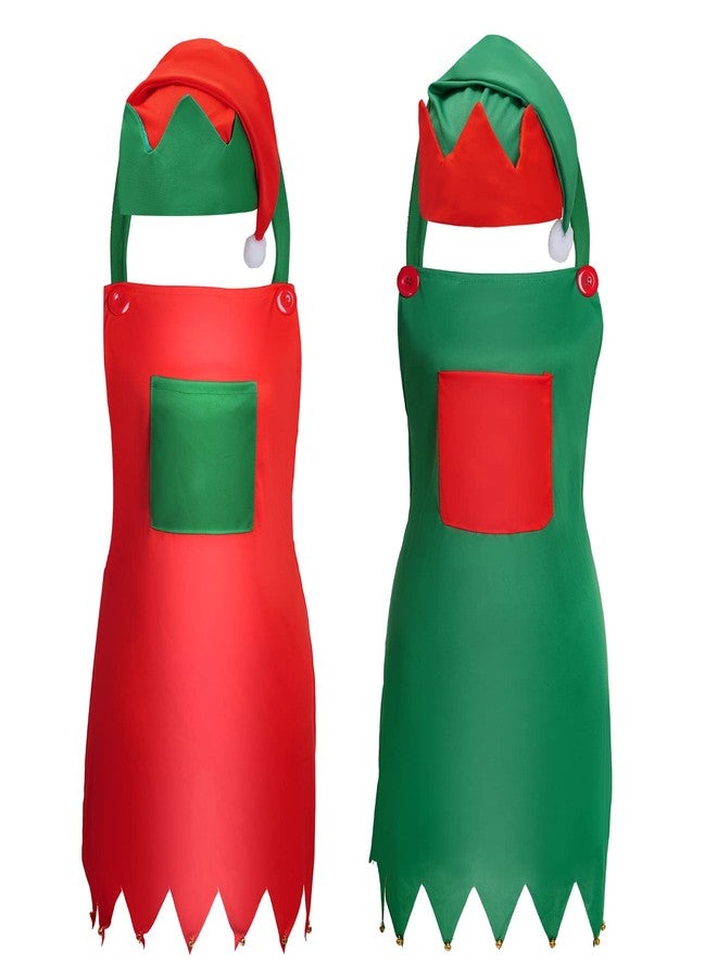 HOVEOX 4-Piece Christmas Elf Apron & Hat Set - Elf Apron & Hat for Christmas Party Supplies (Large, Red & Green) - Image 1