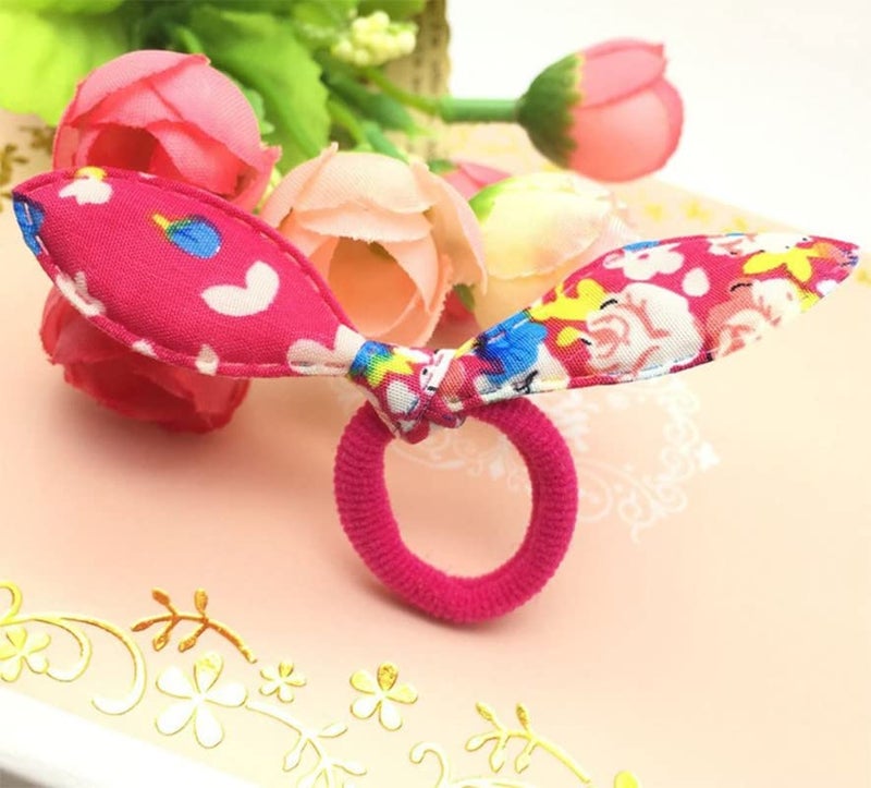 FAMEZA 24 Pieces Children Rubber Bands Hair Ties Cute Toddler Rabbit Ear Hair Ties Seamless No Crease Elastic Cotton Bows Ponytail Holders - Image 4
