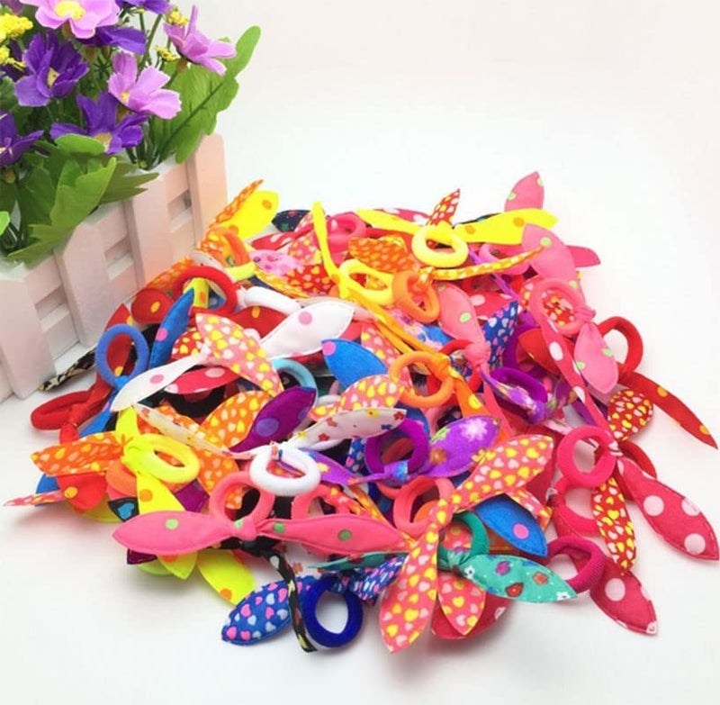 FAMEZA 24 Pieces Children Rubber Bands Hair Ties Cute Toddler Rabbit Ear Hair Ties Seamless No Crease Elastic Cotton Bows Ponytail Holders - Image 3