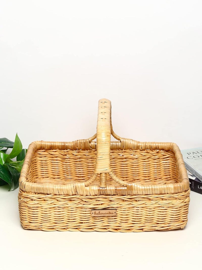 Habere India-All the Cultures Fabricating India Habere IndiaAll the Cultures Fabricating India Wicker Basket for Storage Wicker Tray Wicker Basket Bathroom Storage Baskets for Wardrobe With Top Handle Medium 35 x 26 x 11 CM  - Image 1