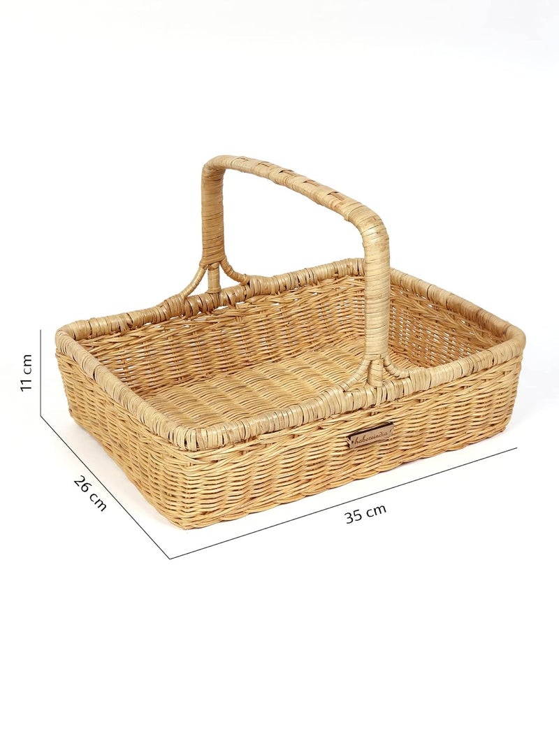 Habere India-All the Cultures Fabricating India Habere IndiaAll the Cultures Fabricating India Wicker Basket for Storage Wicker Tray Wicker Basket Bathroom Storage Baskets for Wardrobe With Top Handle Medium 35 x 26 x 11 CM  - Image 3
