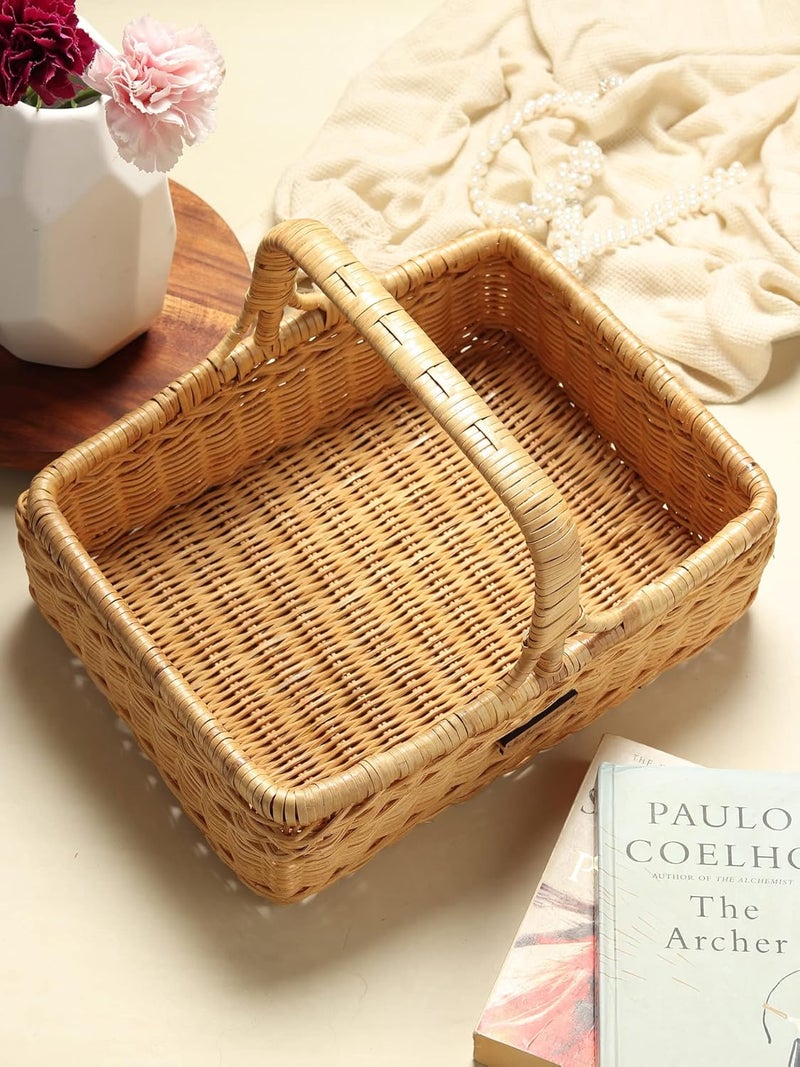 Habere India-All the Cultures Fabricating India Habere IndiaAll the Cultures Fabricating India Wicker Basket for Storage Wicker Tray Wicker Basket Bathroom Storage Baskets for Wardrobe With Top Handle Medium 35 x 26 x 11 CM  - Image 4