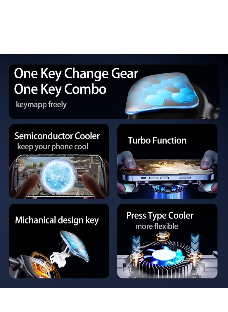 Phone Game Grip, Semiconductor, Adjustable Mobile Controller Handle Holder with Colorful Light Effect, Fan Cooling, for Android , iOS