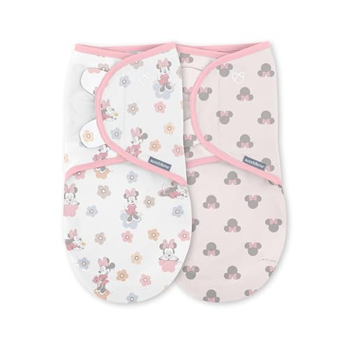 SwaddleMe by Ingenuity Original Swaddle, 100% Cotton, Improves Sleep & Calms Startle Reflex, 0-3 Months, 1.0 TOG, 2-Pack, Baby Swaddle Blanket - Minnie Mouse - Image 1