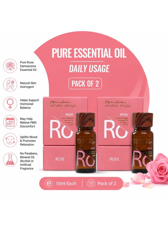 Aroma Magic Rose Essential Oil ?Pure Rosa Damascena for Skin Astringent, Hormonal Balance, PMS Relief & Uplifting Mood ? 10ml Pack of 2 - Image 1