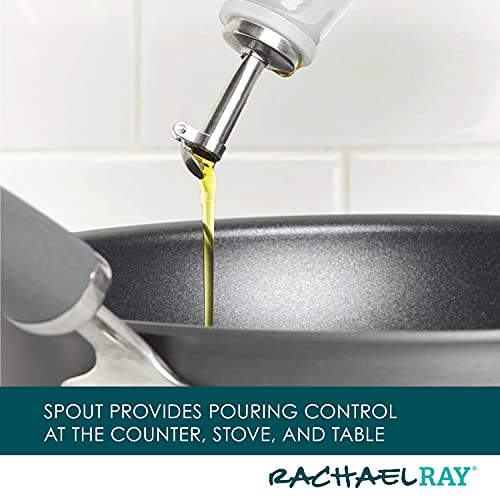 Rachael Ray Ceramic EVOO Oil and Vinegar Dispensing Bottle with Spout, 24 Ounce, White - Image 3