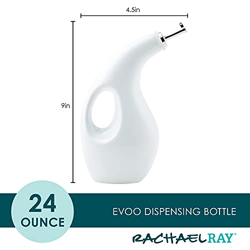 Rachael Ray Ceramic EVOO Oil and Vinegar Dispensing Bottle with Spout, 24 Ounce, White - Image 2