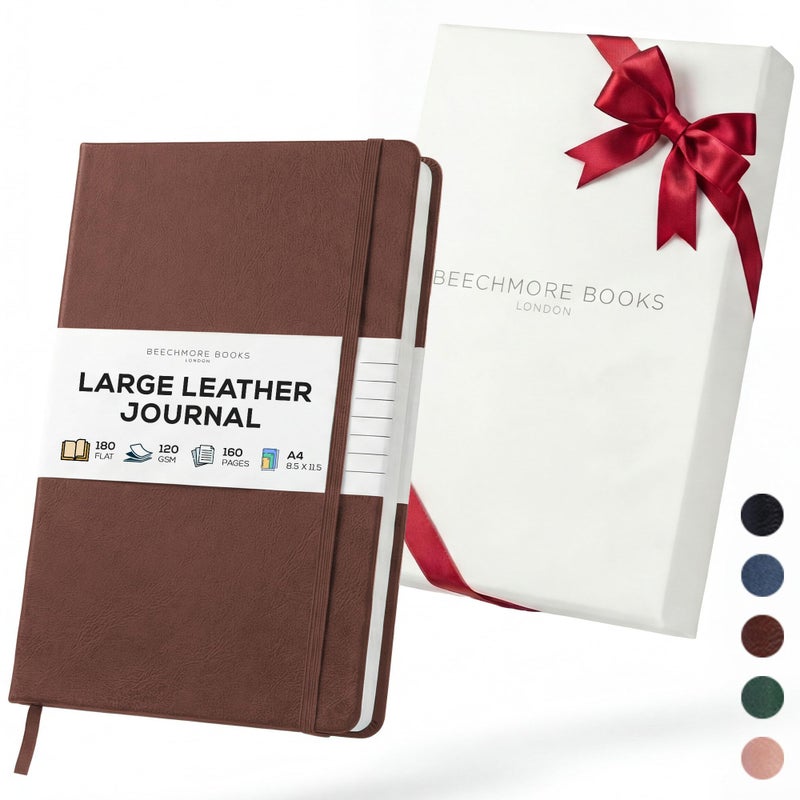 BEECHMORE BOOKS Large Lined Journal Notebook, 8.5" x 11.5" (A4) Hardcover Vegan Leather Executive Diary for Work, Thick 120gsm Paper, Lay-Flat Binding, Gift Box - Image 1