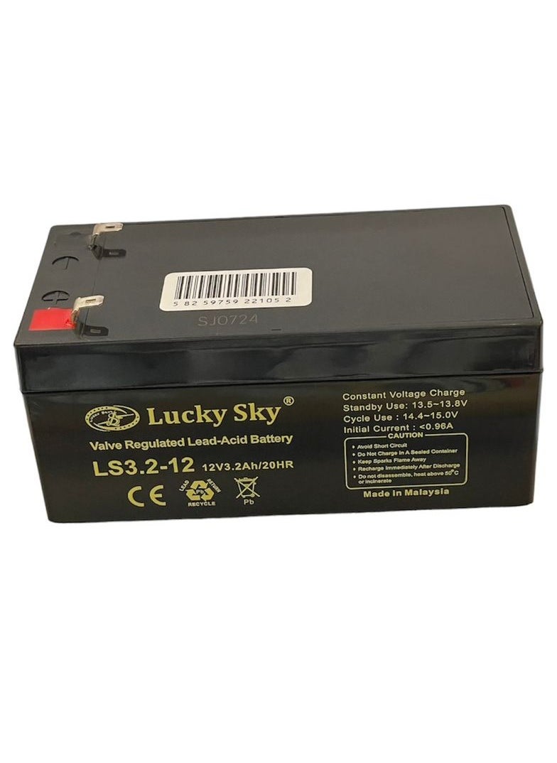 Lucky Sky - Battery 12V 3.2Ah high-performance rechargeable sealed lead acid battery is a reliable and long-lasting power source for a wide range of applications. - Image 1