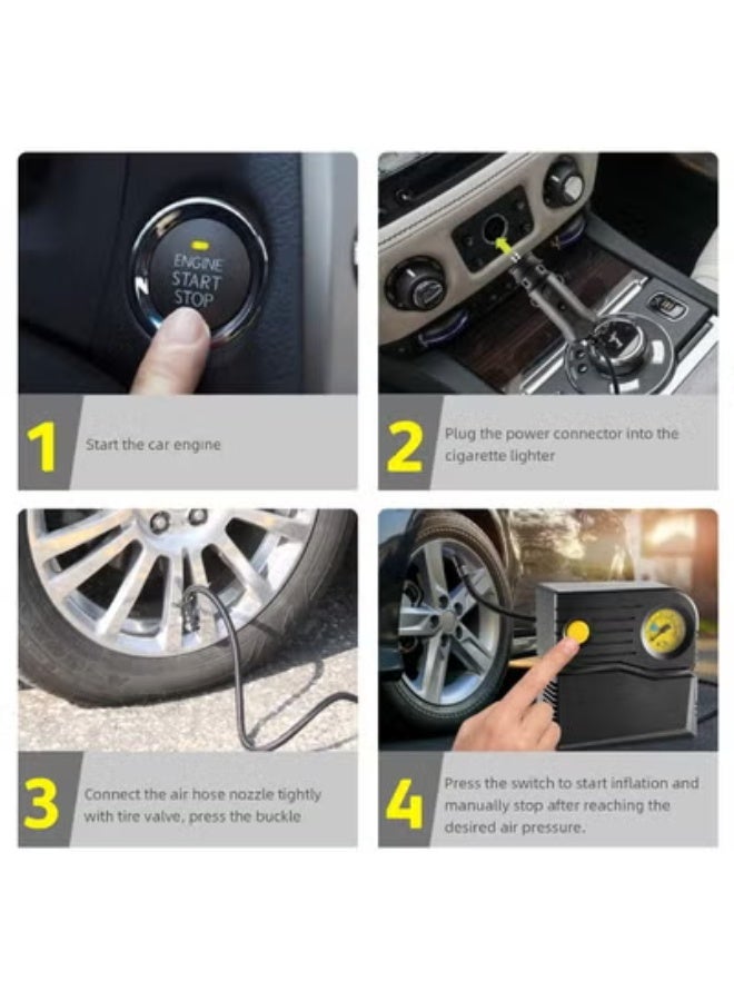 Portable Air Compressor Tire Inflator – 12V DC Electric Pump with Pressure Gauge for Cars, Bikes & Motorbikes - Image 2