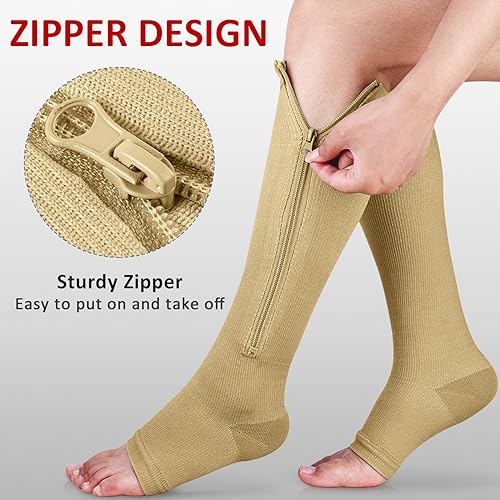 Ailaka Medical Zipper Compression Socks, 15-20 mmHg Knee High Open Toe Compression Socks for Men Women, Support Socks for Varicose Veins, Edema - Image 3