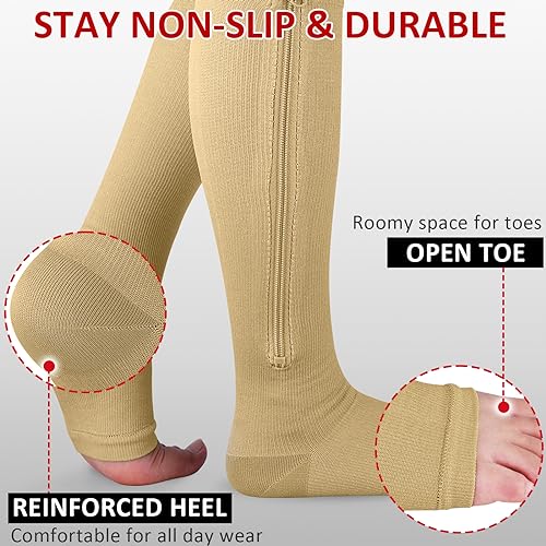 Ailaka Medical Zipper Compression Socks, 15-20 mmHg Knee High Open Toe Compression Socks for Men Women, Support Socks for Varicose Veins, Edema - Image 4