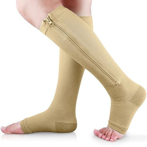 Ailaka Medical Zipper Compression Socks, 15-20 mmHg Knee High Open Toe Compression Socks for Men Women, Support Socks for Varicose Veins, Edema - Image 5