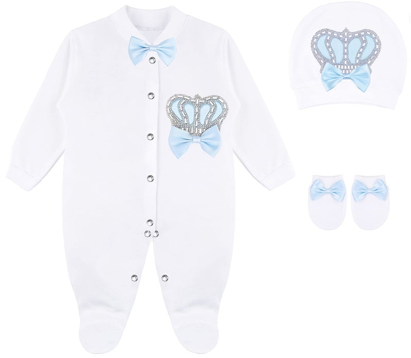 Lilax Baby Boy Newborn Crown Jewels Layette 3 Piece Gift Set 0-3 Months Blue - Image 1