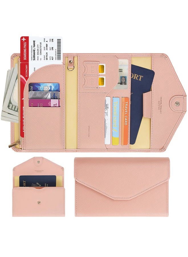 ZOPPEN Mulit-purpose Rfid Blocking Passport Holder Travel Wallet (Ver.4) Passport and Vaccine Card Holder ComboTri-fold Document Organizer Travel Essentials, #26 Pink, One Size, Casual - Image 2