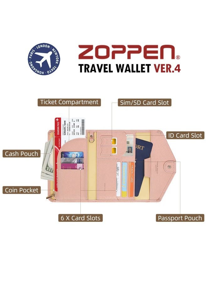 ZOPPEN Mulit-purpose Rfid Blocking Passport Holder Travel Wallet (Ver.4) Passport and Vaccine Card Holder ComboTri-fold Document Organizer Travel Essentials, #26 Pink, One Size, Casual - Image 5