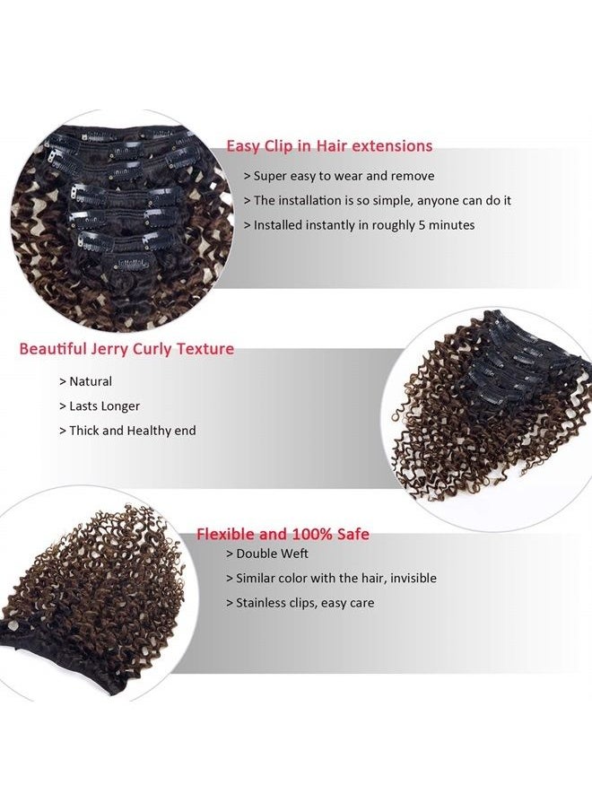 Anrosa - 14inch 120gram Jerry Curly Clip In Hair Extensions Ombre Color Natural Clip In Hair Extensions For Black Women 3B 3C Type Real Remy Hair Thick Clip In Extensions #1B/4 - Image 1