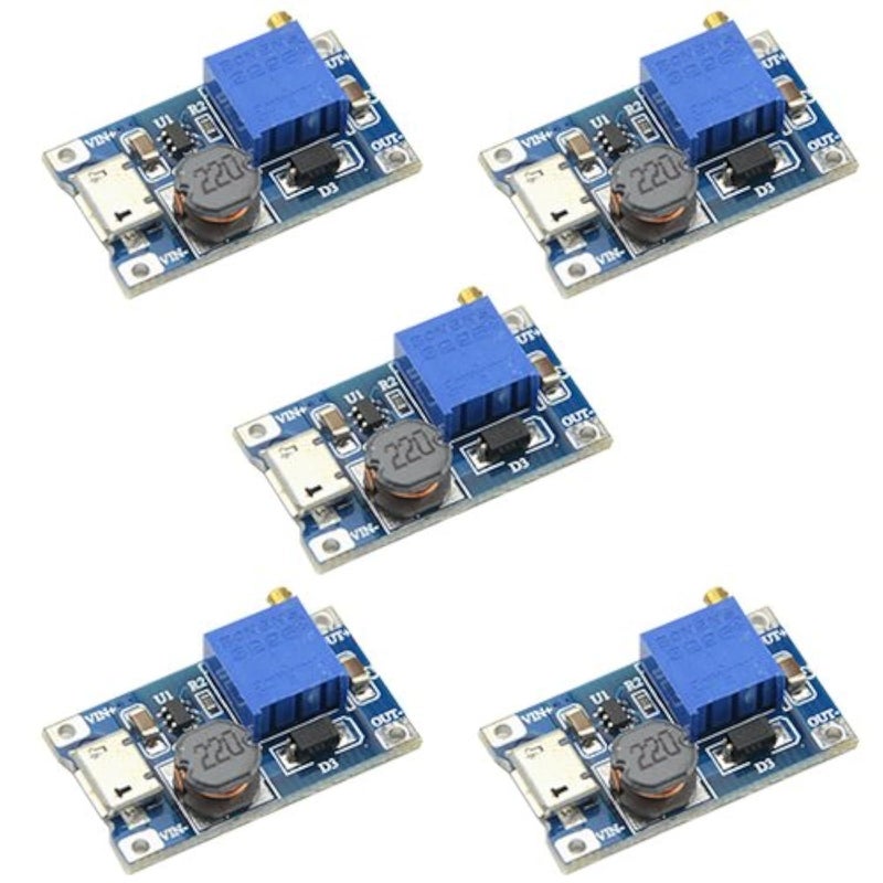 WMYCONGCONG 5 PCS MT3608 DC-DC Voltage Regulator Step-Up Boost Converter Power Supply Board 2V-24V to 5V-28V 2A with Micro USB