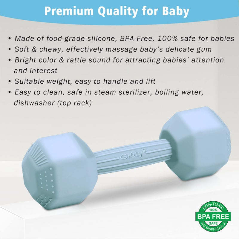 Giftty Baby Dumbbell Toy - Silicone Infant Rattle Teething Toy Teether Toddler Sensory Toy Durable Safe Exercises Workout Weight - Great Gift for Girls and Boys (1pcs - Black) - Image 2