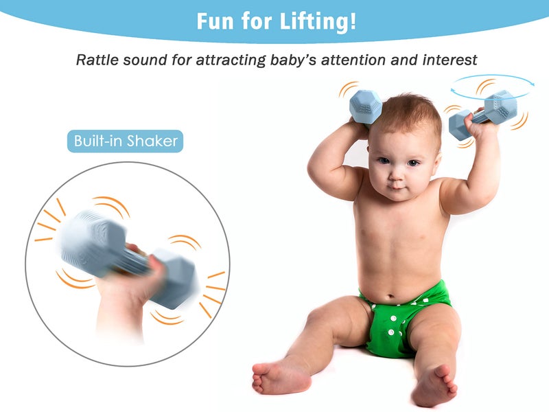 Giftty Baby Dumbbell Toy - Silicone Infant Rattle Teething Toy Teether Toddler Sensory Toy Durable Safe Exercises Workout Weight - Great Gift for Girls and Boys (1pcs - Black) - Image 4