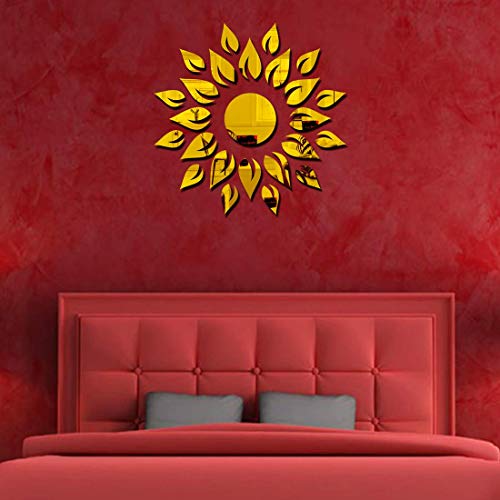 Bikri Kendra - Sun Shine Golden Decorative Mirror Stickers for Wall, Wall Mirror Stickers, 3D Acrylic Stickers Wall Stickers for Hall Room, Bed Room, Kitchen Living Room Kids Room-Self-Adhesive - Image 3